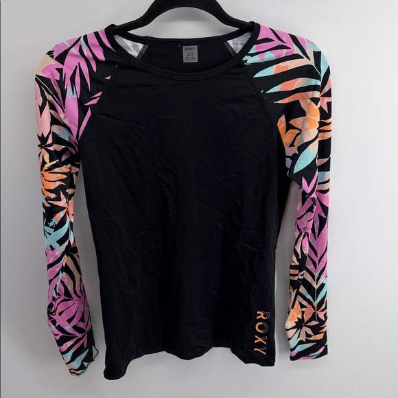 Roxy botanical palm leaf print crewneck stretch beach swim rashguard top sz L - Picture 1 of 8